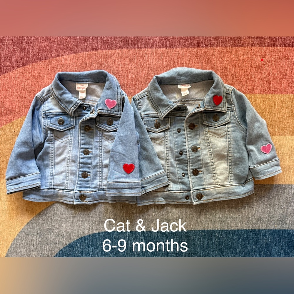 Baby Cat & Jack Light Blue Jean Jackets with Heart Patches (bundle of 2)